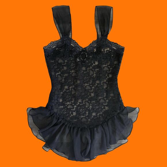 90's vintage black floral lace sheer lingerie slip dress SMALL - Picture 3 of 8
